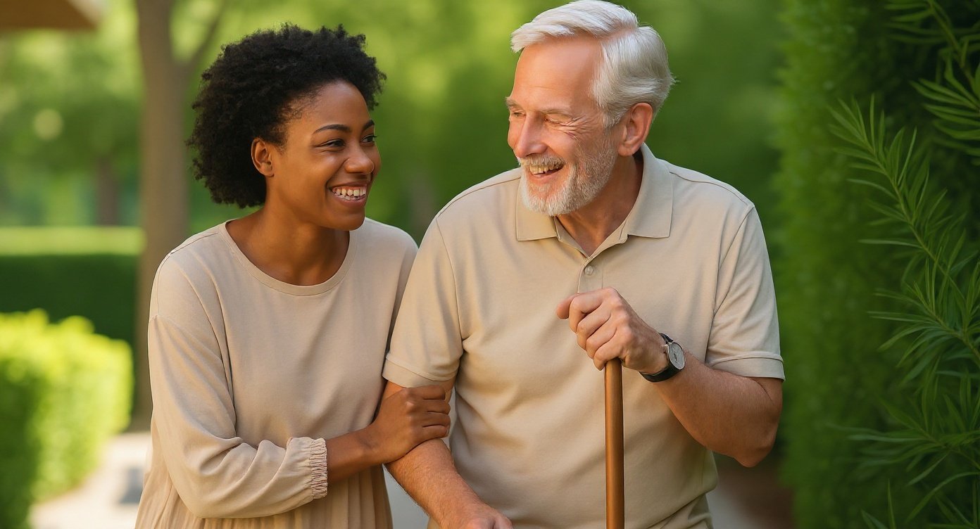 Caregiver and senior sharing memories